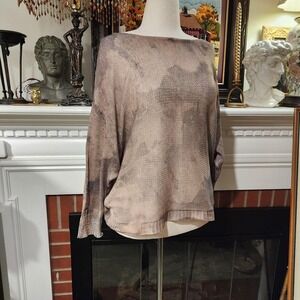 M | M Made in Italy Neutral Abstract Camo Boat Neck Long Sleeve Sweater